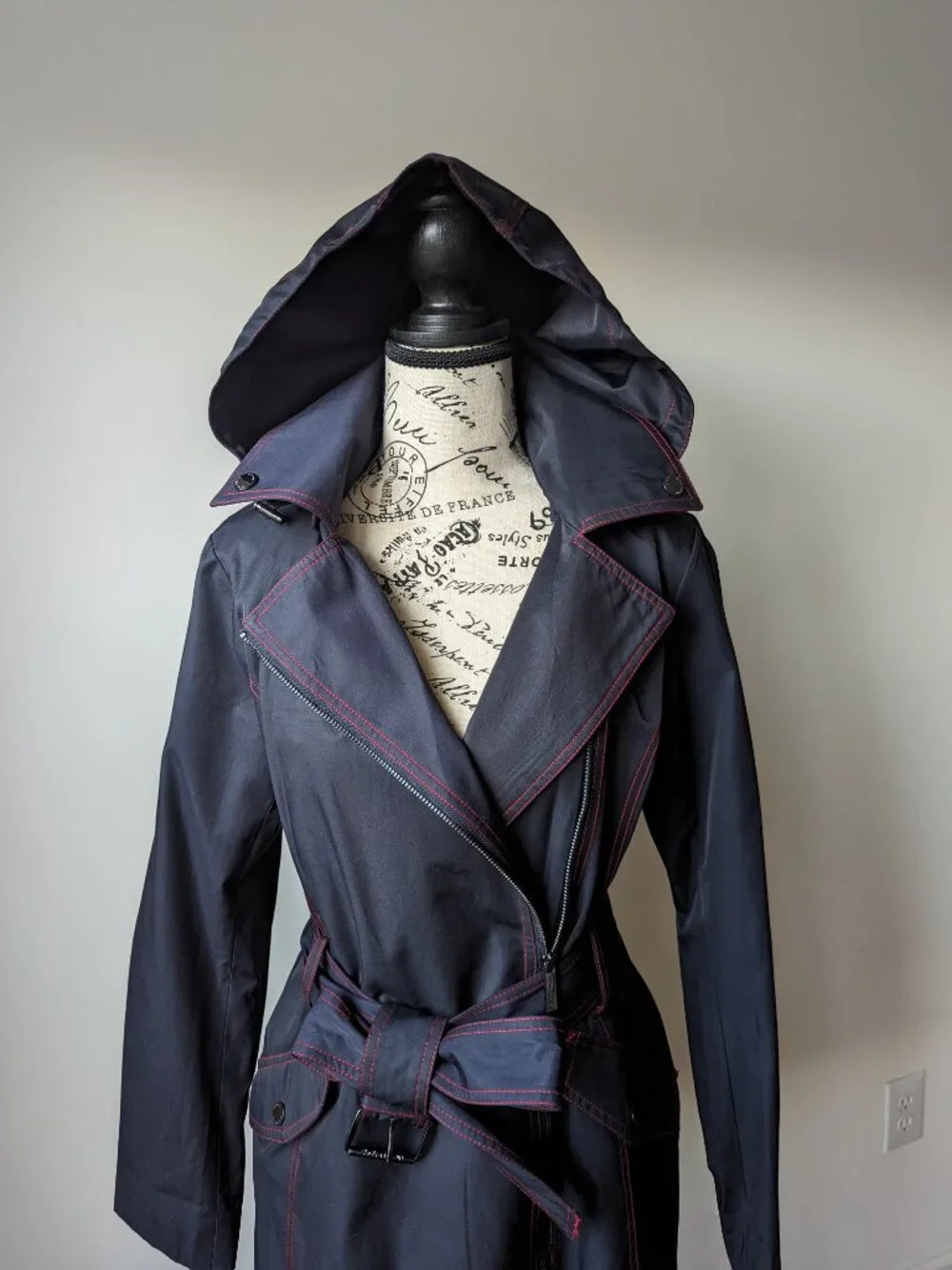 Michael Kors Asymmetrical Zip Trench Coat in Dark Navy S